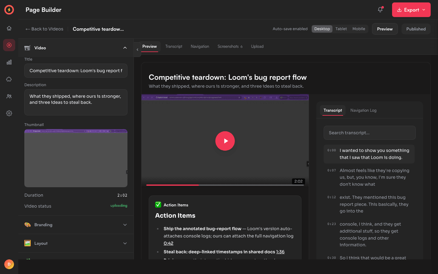 The Capture Sweet page builder with personalization placeholders on a share page